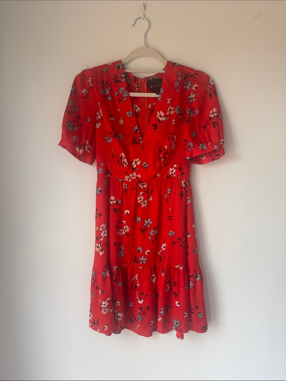 Jill Stuart Red Floral V-Neck Mini Dress